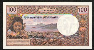 Hebrides 100 Francs 1970 - 77 P M.  1 Unc Native Girls,  Guitar,  Port Of Tahiti