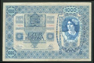 Y844 Austria Hungary 1000 Kronen 1902 P 8 Banknote Without Overprint Vf