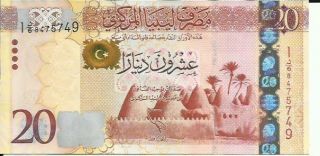 Libya 20 Dinars 2013 P 79.  Unc.  4rw 25gen