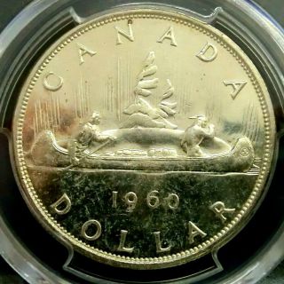 Pcgs Ms64 Secure - Canada 1960 Elizabeth Ii Silver $1 Choice Bu Scarce