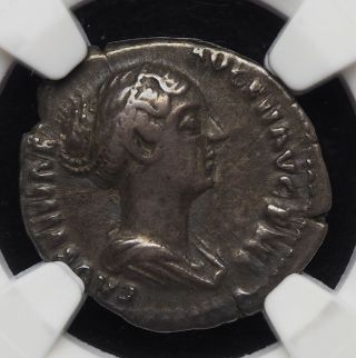 Faustina Junior Silver Denarius,  Ad 147 - 175/6,  Ngc Vf