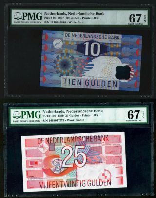 Netherlands Set 10,  25 Gulden 1989 - 97 Pick 99,  100 Gem Unc Pmg 67 Epq
