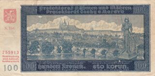 100 Korun Fine Banknote From Bohemia Moravia 1940 Pick - 6
