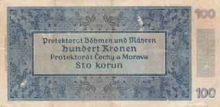 100 KORUN FINE BANKNOTE FROM BOHEMIA MORAVIA 1940 PICK - 6 2