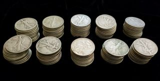 90 Silver Walking Liberty Half - Dollars $50 Face - Value