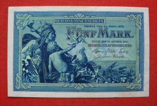5 Mark Reichsbanknote From German Land 1904,  In Aunc