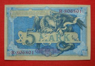 5 Mark Reichsbanknote from German Land 1904,  in aUNC 2