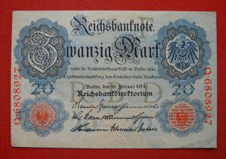20 Mark Reichsbanknote From German Land 1914,  In Unc