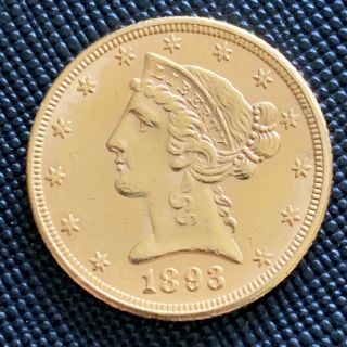 1893 $5 Dollar Gold Coin Liberty Head