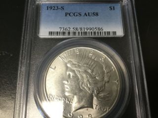 1923 - S $1 Peace Silver Dollar Pcgs Au58 18 - 01507