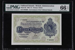 1982 Falkland Islands British Administration 1 Pound Pick 8d Pmg 66 Epq Unc