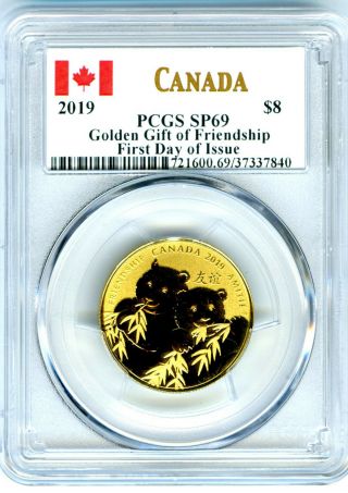2019 $8 Canada Gilt Silver Pcgs Sp69 Golden Panda First Day Of Issue Top Pop