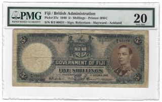 1940 Fiji 5 Shillings,  Pmg 20 Vf,  P - 37c,  Low Serial Number 631,  Scarce As Such.
