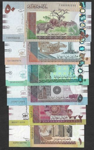 Full Set Sudan 1 2 5 10 20 50 Pounds 2006 - 2015 Unc Notes