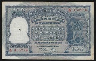 India Republic,  1951,  100 Rupees,  Calcutta,  B Rama Rau,  Red,  Elephants,  P 42b.