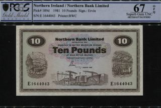 Tt Pk 189d 1981 Northern Ireland 10 Pounds Pcgs 67 Opq Rarely Certified