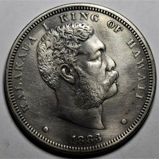 1883 $1 Silver Hawaiian Dollar,  Grade Au,  Dw17