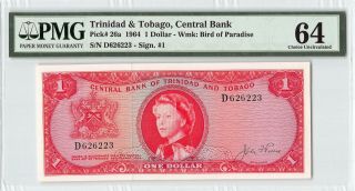 Trinidad & Tobago 1964 P - 26a Pmg Choice Unc 64 1 Dollar