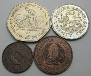 Sierra Leone 1/2,  1,  20 Cents & 2 Leones 1964/1976 - 4 Coins.  - 502