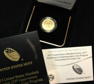 2015 - W U.  S.  Marshals $5 Uncirculated Gold Commemorative (w/box &)