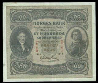 Norway 100 Kroner 1944,  P10c,  Classic High Value Note In High Vf/xf Grade