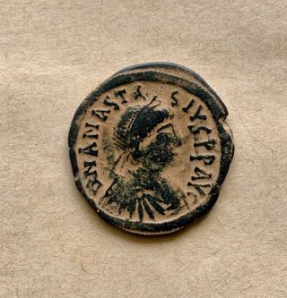 Large Byzantine Bronze Follis Of Emperor Anastasius I (491 - 518).  Coin
