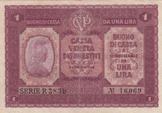 1 Lira Fine Banknote Austro - Hungary Occupied Venice 1918 Pick - M4