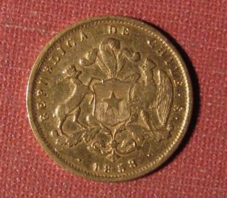 1858 Chile 2 Peso Gold Coin - Very Low Mintage,  Details,  Please View
