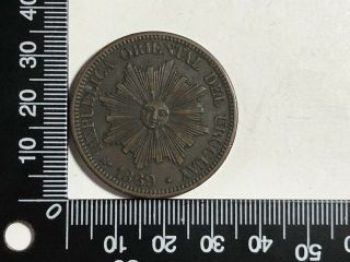 1869 Uruguay 4 Centesimos Bronze Coin KM 13 3