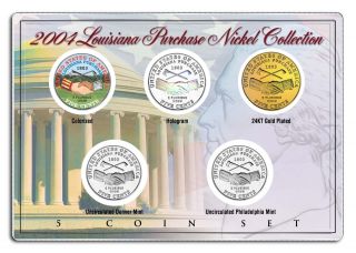 2004 Louisiana Purchase Nickel Westward Journey 5 - Coin Set P&d Holo Colorize 24k