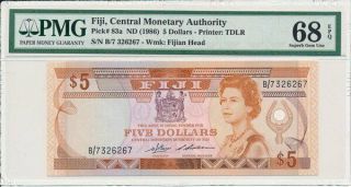 Central Monetary Authority Fiji $5 Nd (1986) Pmg 68epq
