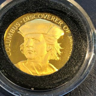 1975 Jamaica Christopher Columbus 100 Dollar Gold Coin Proof Cameo Below Spot