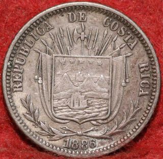 1886 Costa Rica 10 Centavos Silver Foreign Coin