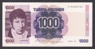 Norway 1990 1000 Kroner P - 45a Aunc 100