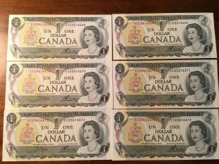 6 Billets Du Canada 1973 Ecu Cunc Numéros Consécutifs