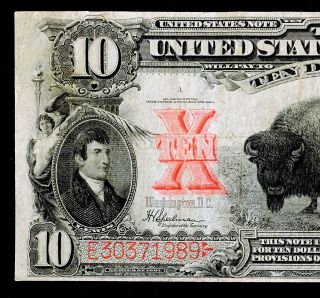 1901 Ten Dollar Bison Large Note Sharp Au Stunning Rare Red Seal Wow Nr 09121