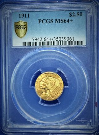 1911 Gold Us Indian Head Coin 2 1/2 Dollar Quarter Eagle Pcgs Ms64,