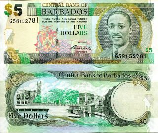 Barbados 5 Dollar Banknote World Paper Money Unc Currency Pick P67c 2012 Note