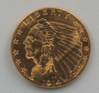 1914 United States $2.  50 Indian Head Quarter Eagle Gold Coin Nr 6533 - 9