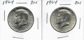 1964 P Kennedy Half Dollars Both Bu (2 Brilliant Uncirculated - 90 Silver) L@@k