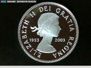 2003 Proof Silver Dollar " Queen Elizabeth Ii Anniversary " Heavy Cameo