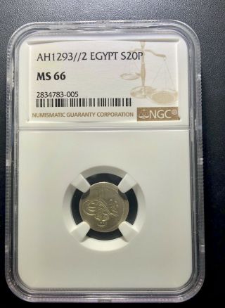 Egypt Ah1293/2 20 Para Silver Coin: Ngc Ms 66 (ngc Highest Graded/top Pop)