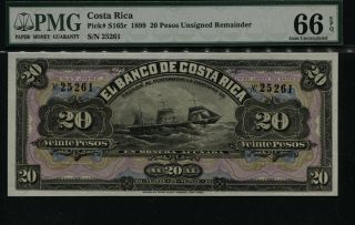 Tt Pk S165r 1899 Costa Rica 20 Pesos " 119 Year Old Note " Pmg 66 Epq Gem Unc