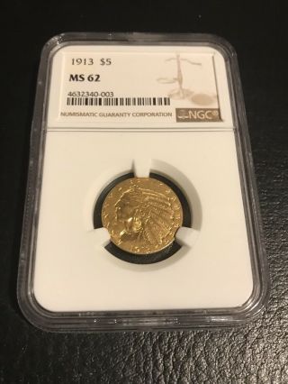 1913 Gold Indian Half Eagle $5 Coin Ngc Ms 62
