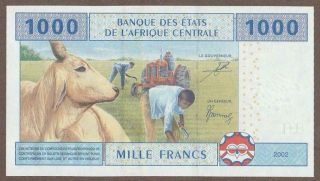 2002 Cameroun 1,  000 Franc Note Unc