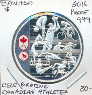 Canada Fine Silver Dollar 2016 Proof Celebrating Canadian Athletes