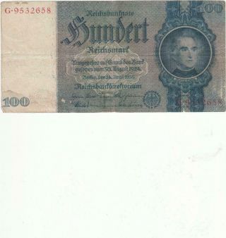 Ww2 German Nazi Era Germany Reichsmark Banknote 100 Mark - 1935
