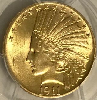 1911 $10 Indian Gold Eagle Pcgs Ms 62