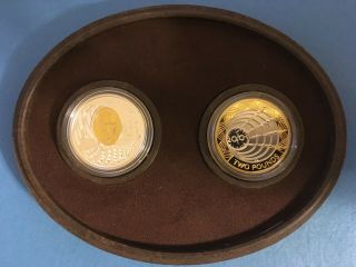 2001 Canada $5 Dollar & Gb 2 Pound Sterling Silver Marconi 2 Coin Set 28.  86g