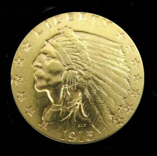 1915 Gold Indian Head $2.  50 Quarter Eagle Coin Fine Gold Bullion -